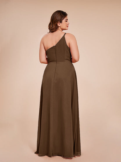 Plus Size One Shoulder Side Slit Chiffon Bridesmaid Dress