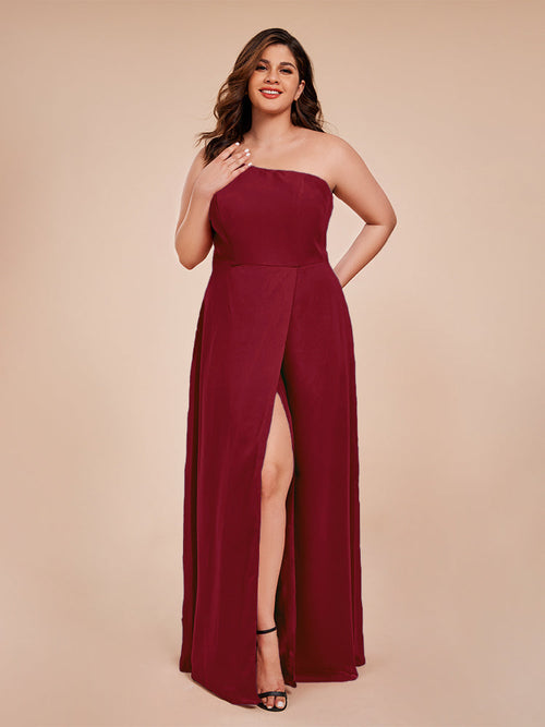Plus Size One Shoulder Side Slit Chiffon Bridesmaid Dress