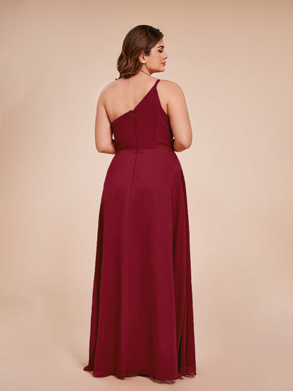Plus Size One Shoulder Side Slit Chiffon Bridesmaid Dress