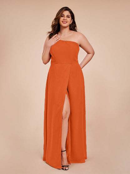 Plus Size One Shoulder Side Slit Chiffon Bridesmaid Dress
