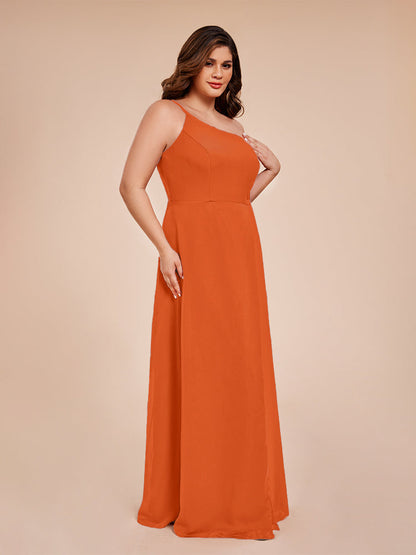 Plus Size One Shoulder Side Slit Chiffon Bridesmaid Dress