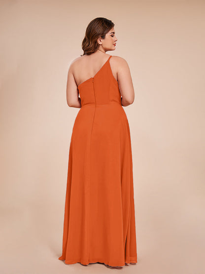Plus Size One Shoulder Side Slit Chiffon Bridesmaid Dress