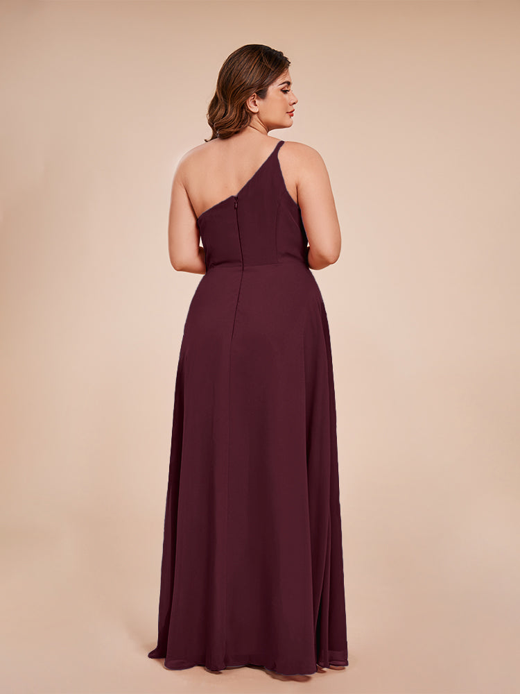 Plus Size One Shoulder Side Slit Chiffon Bridesmaid Dress