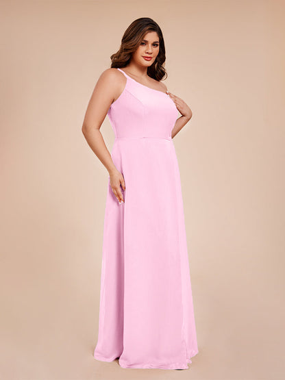 Plus Size One Shoulder Side Slit Chiffon Bridesmaid Dress