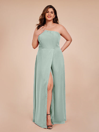 Plus Size One Shoulder Side Slit Chiffon Bridesmaid Dress