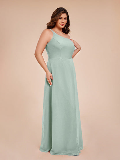 Plus Size One Shoulder Side Slit Chiffon Bridesmaid Dress