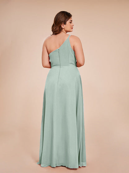 Plus Size One Shoulder Side Slit Chiffon Bridesmaid Dress