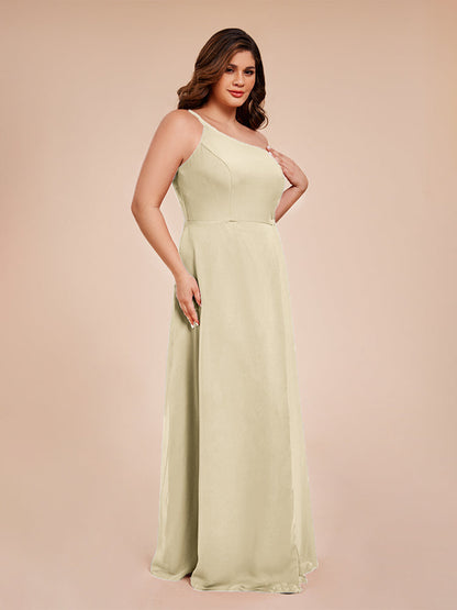 Plus Size One Shoulder Side Slit Chiffon Bridesmaid Dress