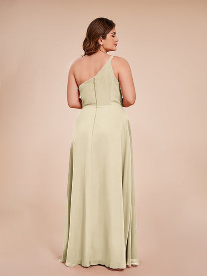 Plus Size One Shoulder Side Slit Chiffon Bridesmaid Dress