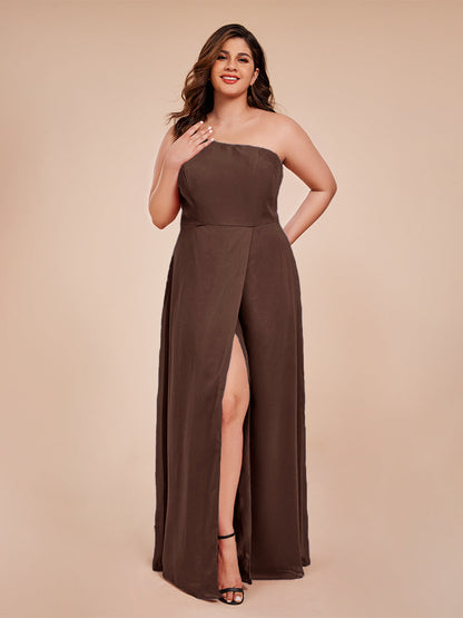 Plus Size One Shoulder Side Slit Chiffon Bridesmaid Dress