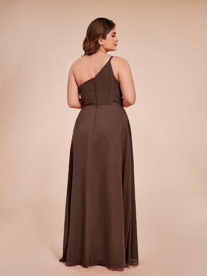 Plus Size One Shoulder Side Slit Chiffon Bridesmaid Dress
