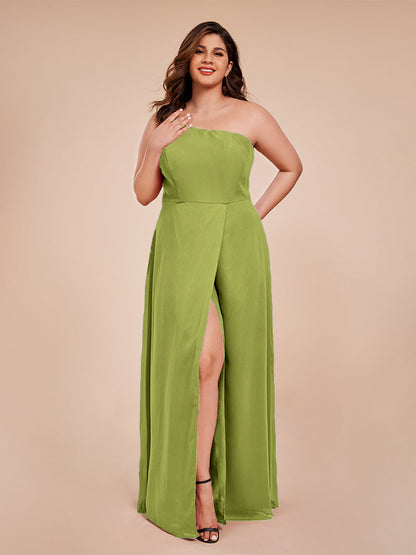 Plus Size One Shoulder Side Slit Chiffon Bridesmaid Dress