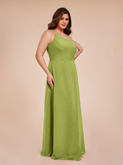 Plus Size One Shoulder Side Slit Chiffon Bridesmaid Dress