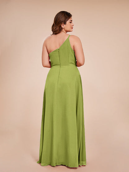 Plus Size One Shoulder Side Slit Chiffon Bridesmaid Dress