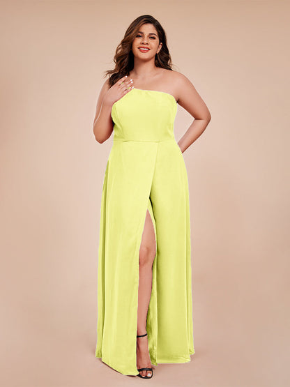 Plus Size One Shoulder Side Slit Chiffon Bridesmaid Dress