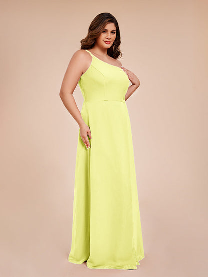 Plus Size One Shoulder Side Slit Chiffon Bridesmaid Dress
