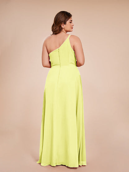 Plus Size One Shoulder Side Slit Chiffon Bridesmaid Dress