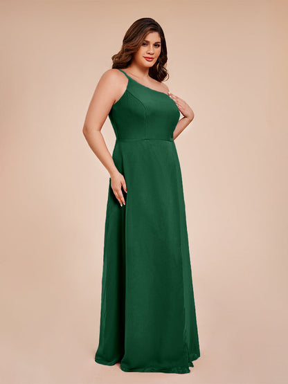 Plus Size One Shoulder Side Slit Chiffon Bridesmaid Dress