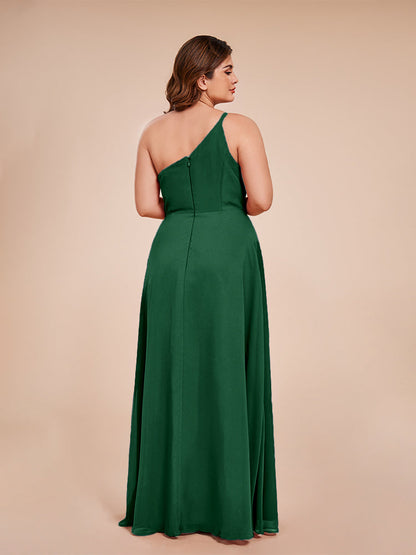 Plus Size One Shoulder Side Slit Chiffon Bridesmaid Dress