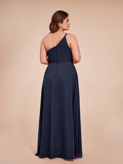 Plus Size One Shoulder Side Slit Chiffon Bridesmaid Dress