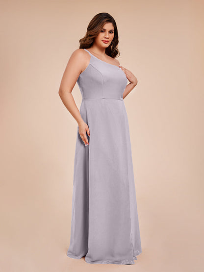 Plus Size One Shoulder Side Slit Chiffon Bridesmaid Dress