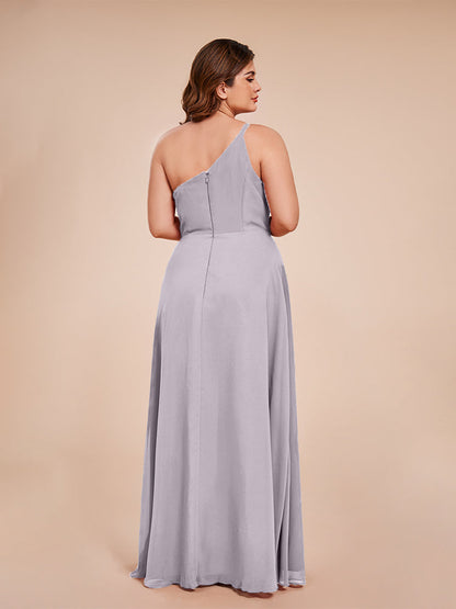 Plus Size One Shoulder Side Slit Chiffon Bridesmaid Dress