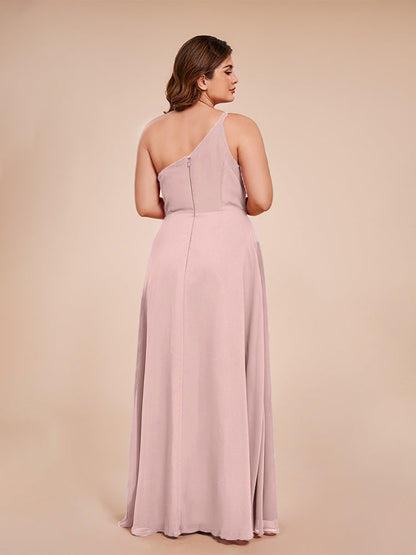 Plus Size One Shoulder Side Slit Chiffon Bridesmaid Dress