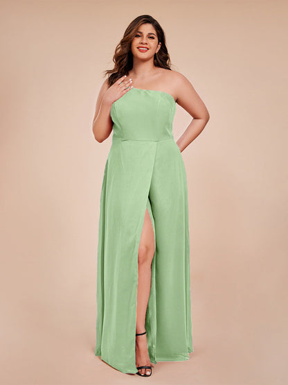 Plus Size One Shoulder Side Slit Chiffon Bridesmaid Dress