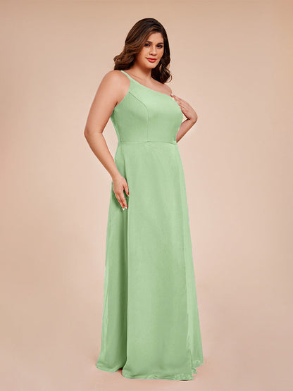Plus Size One Shoulder Side Slit Chiffon Bridesmaid Dress