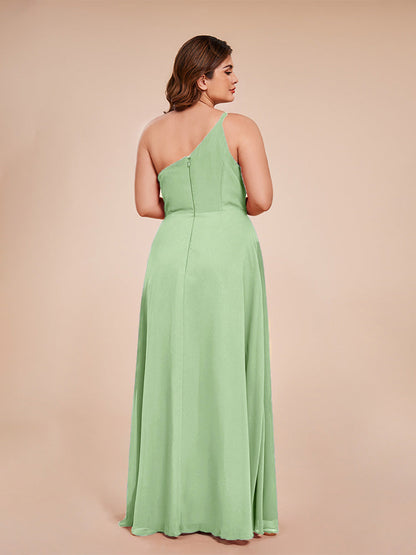 Plus Size One Shoulder Side Slit Chiffon Bridesmaid Dress