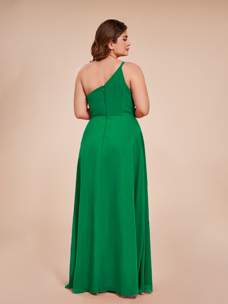 Plus Size One Shoulder Side Slit Chiffon Bridesmaid Dress