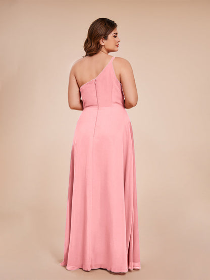 Plus Size One Shoulder Side Slit Chiffon Bridesmaid Dress