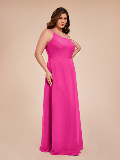 Plus Size One Shoulder Side Slit Chiffon Bridesmaid Dress