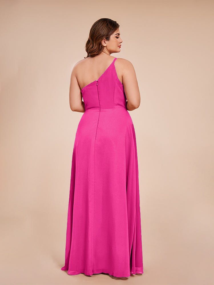 Plus Size One Shoulder Side Slit Chiffon Bridesmaid Dress
