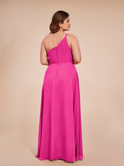 Plus Size One Shoulder Side Slit Chiffon Bridesmaid Dress