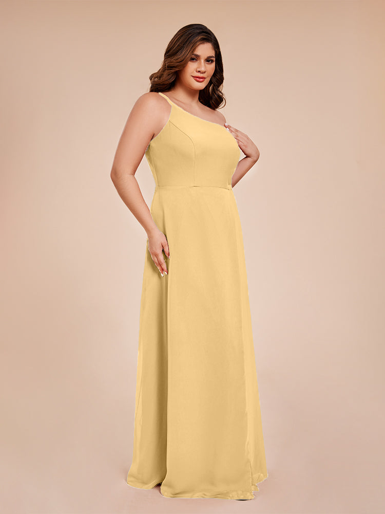 Plus Size One Shoulder Side Slit Chiffon Bridesmaid Dress