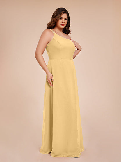 Plus Size One Shoulder Side Slit Chiffon Bridesmaid Dress