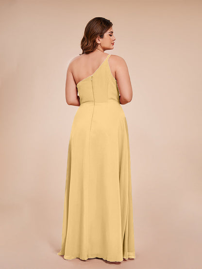 Plus Size One Shoulder Side Slit Chiffon Bridesmaid Dress