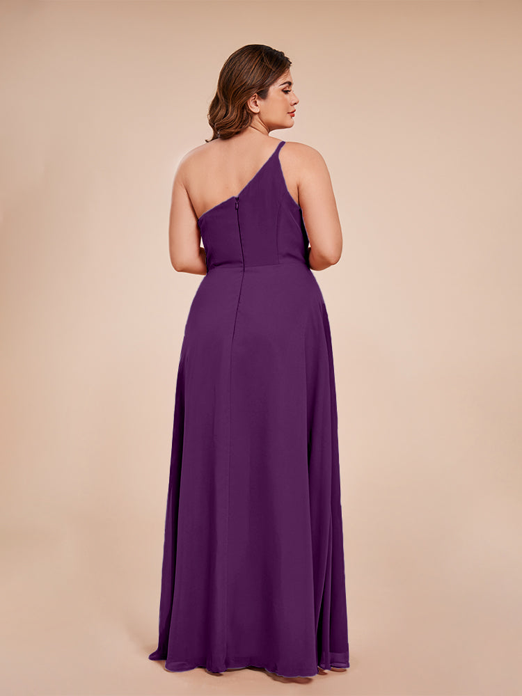 Plus Size One Shoulder Side Slit Chiffon Bridesmaid Dress