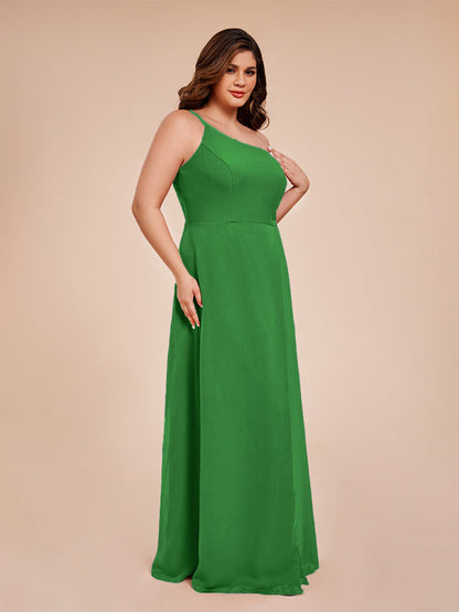 Plus Size One Shoulder Side Slit Chiffon Bridesmaid Dress