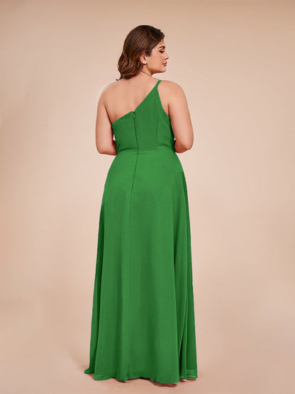 Plus Size One Shoulder Side Slit Chiffon Bridesmaid Dress