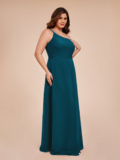 Plus Size One Shoulder Side Slit Chiffon Bridesmaid Dress