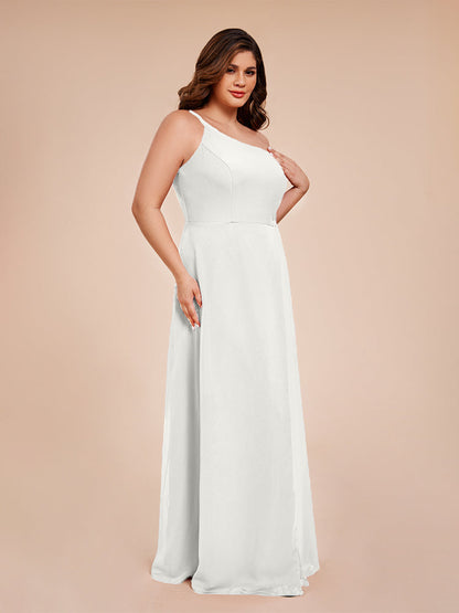 Plus Size One Shoulder Side Slit Chiffon Bridesmaid Dress