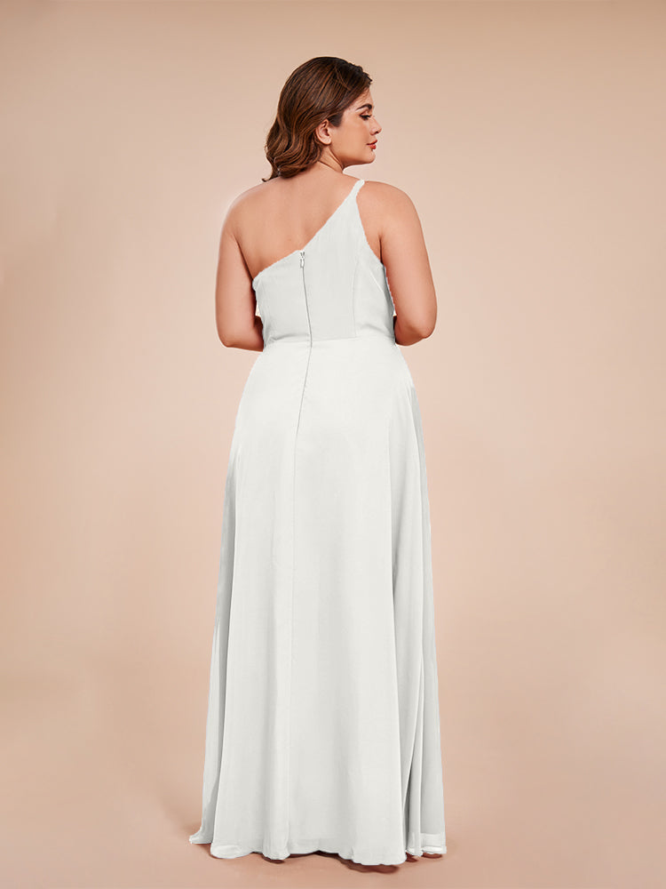 Plus Size One Shoulder Side Slit Chiffon Bridesmaid Dress