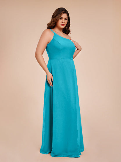 Plus Size One Shoulder Side Slit Chiffon Bridesmaid Dress