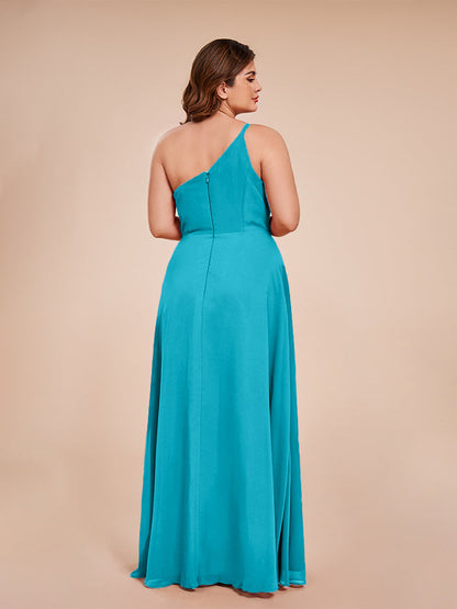 Plus Size One Shoulder Side Slit Chiffon Bridesmaid Dress