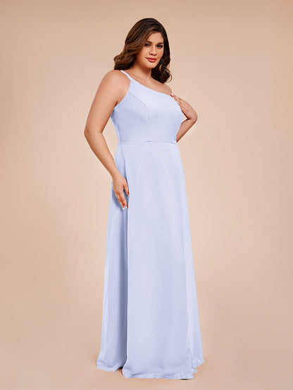 Plus Size One Shoulder Side Slit Chiffon Bridesmaid Dress