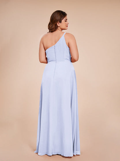 Plus Size One Shoulder Side Slit Chiffon Bridesmaid Dress