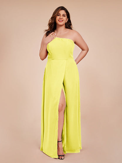 Plus Size One Shoulder Side Slit Chiffon Bridesmaid Dress