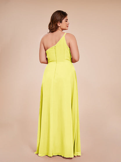 Plus Size One Shoulder Side Slit Chiffon Bridesmaid Dress